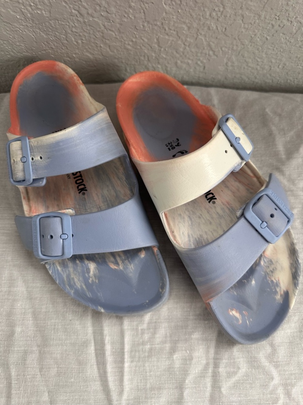 Birkenstock Arizona EVA Marble Tie Dye Sandals Blue Pink Size 39 - Picture 3 of 9